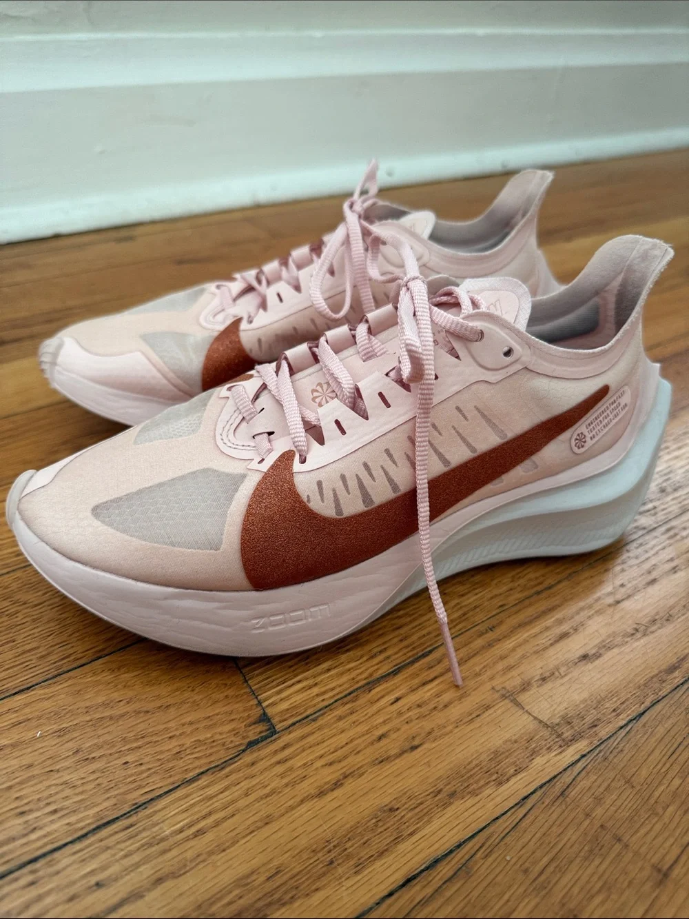 Nike Women's Zoom Gravity Echo Pale Pink Sneakers with Rust Swoosh 7